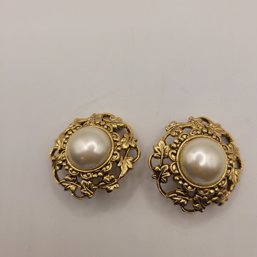 Gold Plated Faux Pearl Clip On Earrings